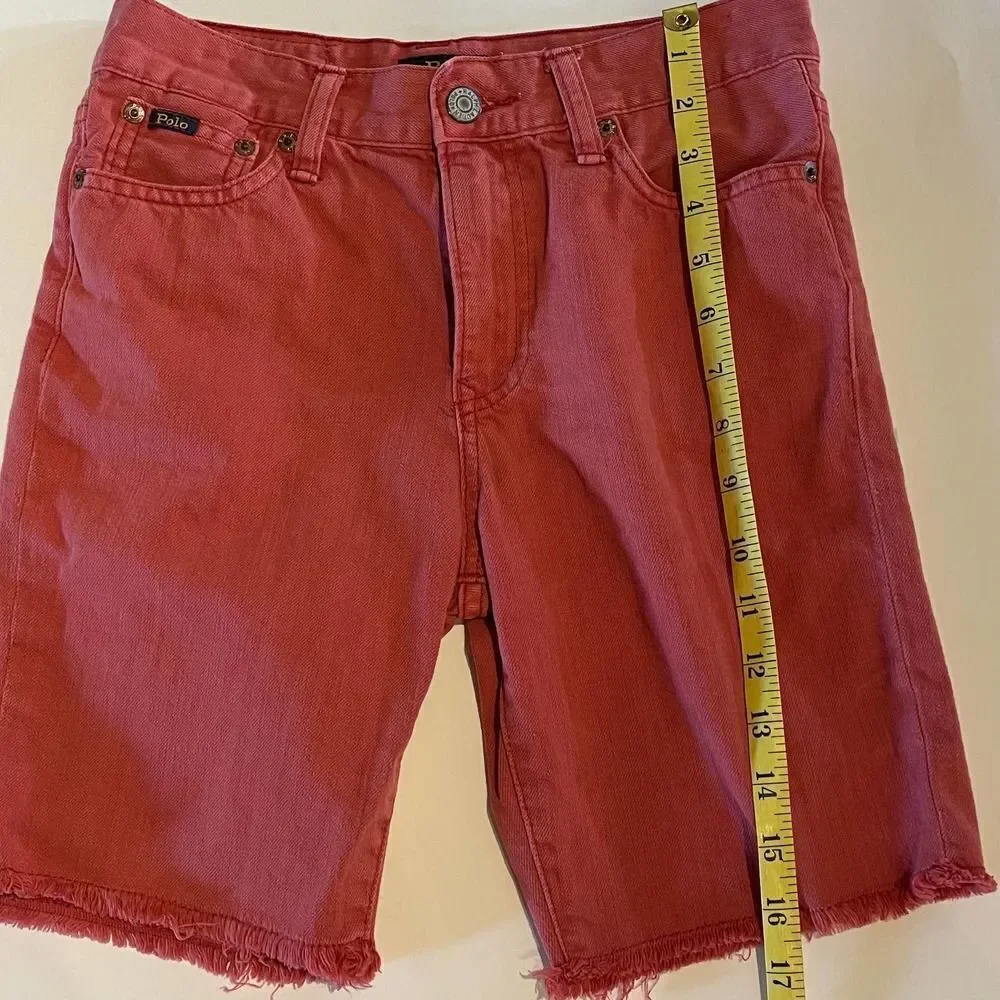 POLO Ralph Lauren Boys Red Denim Frayed Hem Bermuda Shorts 10-12